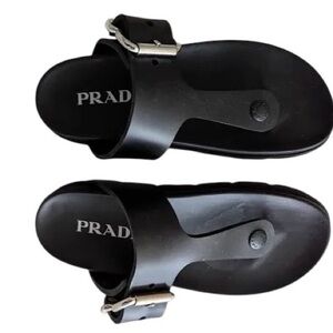Prada Black Fussbet buckle thong sandals Size 38